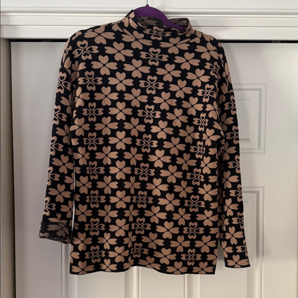 Floral Patterned Turtleneck Sweater